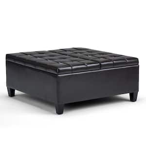 Harrison 36 in. Wide Transitional Square Coffee Table Storage Ottoman in Tanners Brown Faux Leather