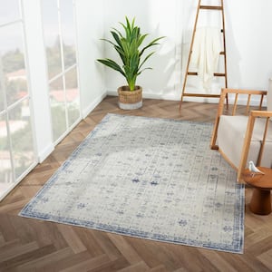 Melody Blue/Gray 7 ft. 10 in. x 9 ft. 10 in. Contemporary Power-Loomed Border Rectangle Area Rug