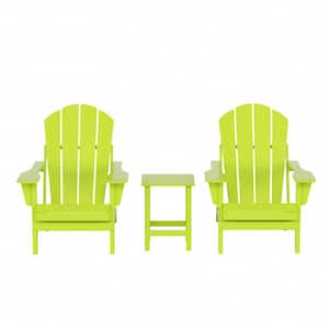 Luna Outdoor Poly Adirondack Chair Set with Side Table in Lime (3-Piece)