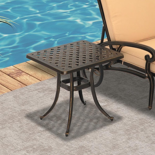 Antique Bronze 21 in. Square Lightweight Cast Aluminum Outdoor Side Table for Deck Lawn Garden