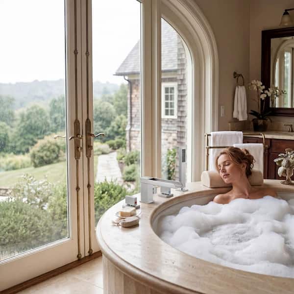 2-Handle Tub-Mount Roman Tub Faucet with Hand Shower in Brushed Nickel
