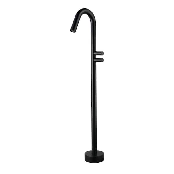 2-Handle Freestanding Tub Faucet with 360° Swivel Spout Brass Modern Floor Mount Bathtub Filler in Matte Black