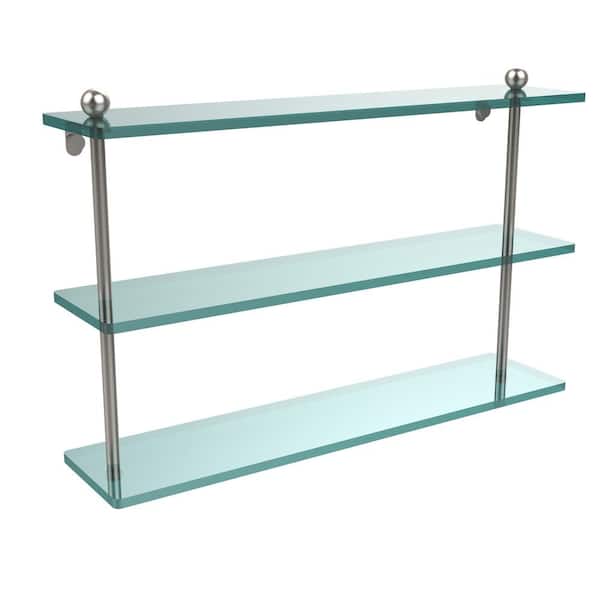 Allied Brass 22 in. L x 15 in. H x 5 in. W 3-Tier Clear Glass Bathroom Shelf in Satin Nickel