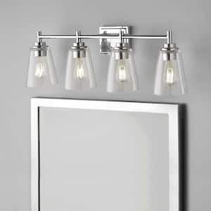 Wakefield 31 in. 4-Light Chrome Modern Vanity with Clear Glass Shades