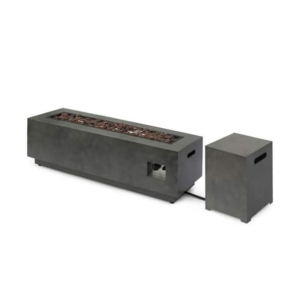 Noble House Wellington 15.25 in. x 19.75 in. Rectangular Concrete Propane Fire Pit in Dark Grey with Tank Holder