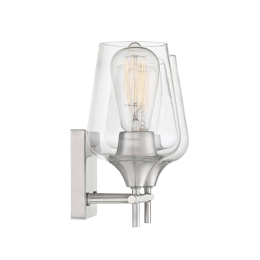 Satin Nickel 2-Light Vanity Fixture with Clear Glass Shades