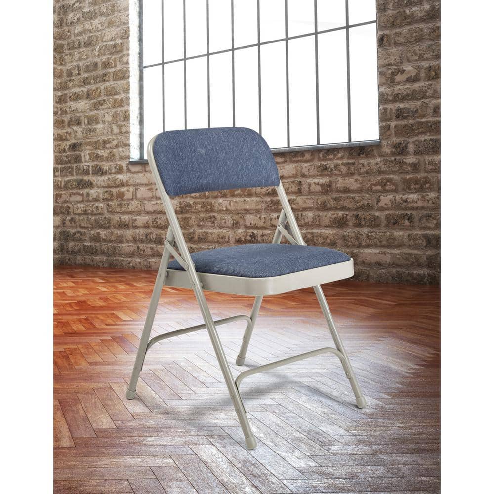 Imperial Blue and Gray Fabric Padded Folding Chair Set