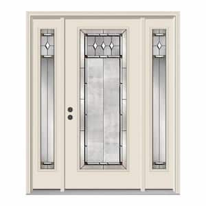 62 in. x 80 in. Full Lite Mission Prairie Primed Steel Prehung Right-Hand Inswing Front Door with Sidelites