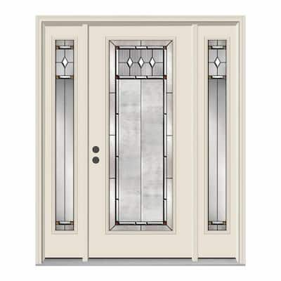 62 in. x 80 in. Full Lite Mission Prairie Primed Steel Prehung Right-Hand Inswing Front Door with Sidelites