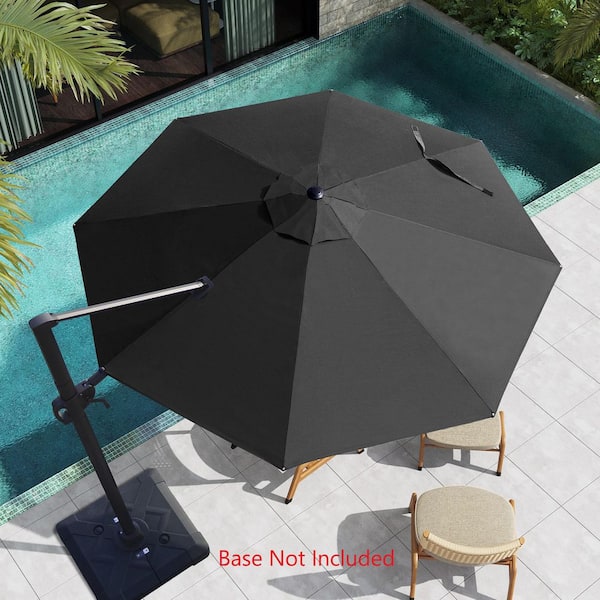 Pellebant 11 ft. Round Aluminum Outdoor Heavy-Duty 360° Rotation Offset Cantilever Patio Umbrella in Black, No Base