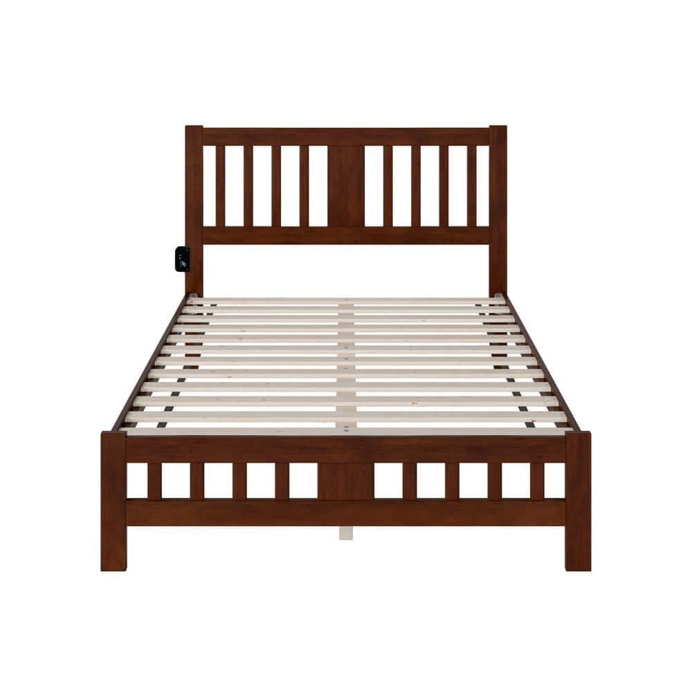Walnut Full Wood Bed with Mission Slatted Headboard