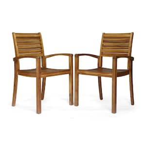 Teak Acacia Wood Outdoor Dining Chairs, Set of 2