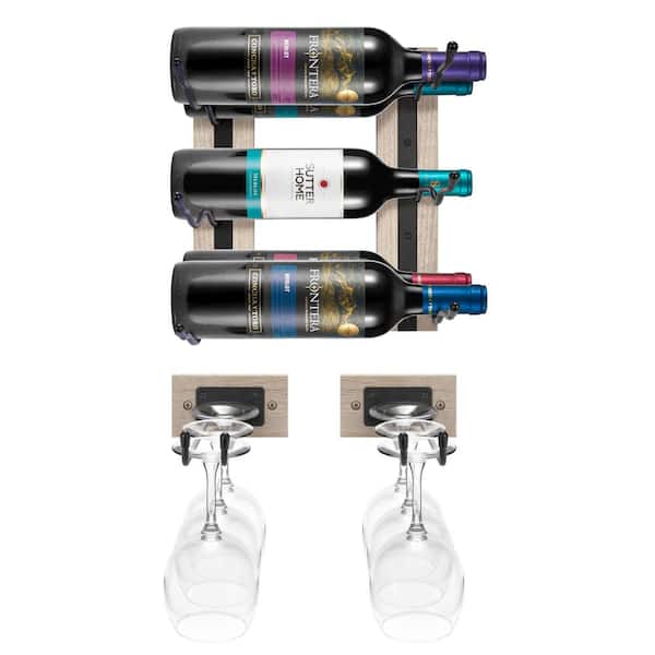 Sorbus 6 Bottles Gray Wine Rack, 8 Stemware Rack Wall Mounted (Set of 4)