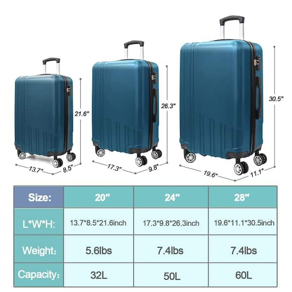 Unbranded Luggage Expandable Suitcase ABS 3 Piece Set with TSA Lock Spinner Carry on 20 in. 24 in. 28 in. GR 145 DB