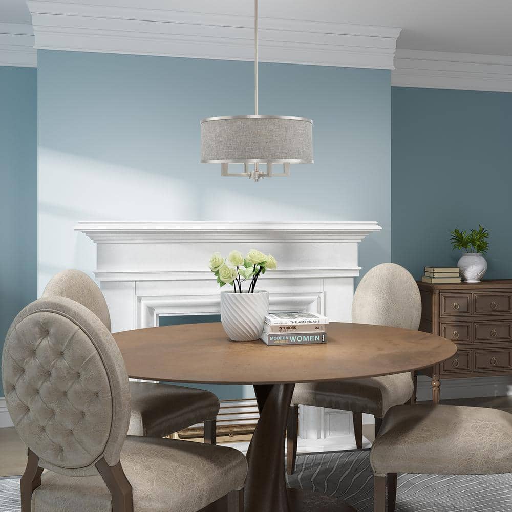 Brushed Nickel Mini Drum Chandelier with Gray Shade