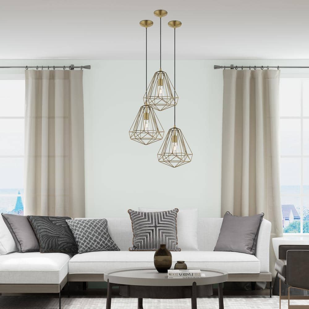 Antique Brass Geometric Mini Pendant Light with LED