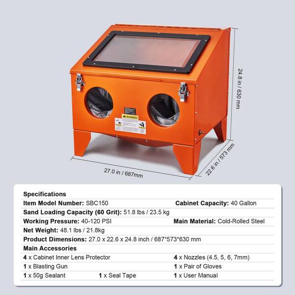 40 Gal. Sandblasting Cabinet, 40-120PSI Portable Benchtop Sand Blasting Cabinet, Heavy Duty Sand Blaster 2025 Update