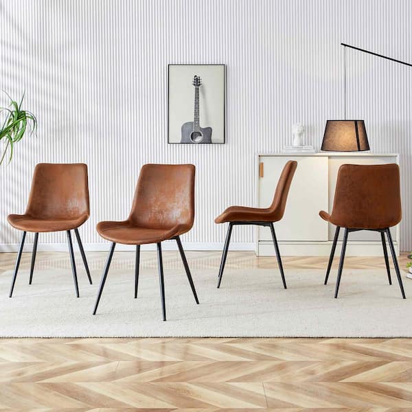 Modern Brown Suede Seat Dining Chairs Set of 4 for Kitchen, Living, Dining Room