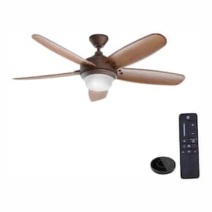 Breezmore 56 in. Indoor LED Mediterranean Bronze Ceiling Fan with Light and Remote Works with Google Assistant and Alexa