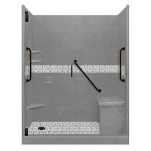 Del Mar Freedom Grand Hinged 32 in. x 60 in. x 80 in. Left Drain Alcove Shower Kit in Wet Cement and Black Pipe Hardware