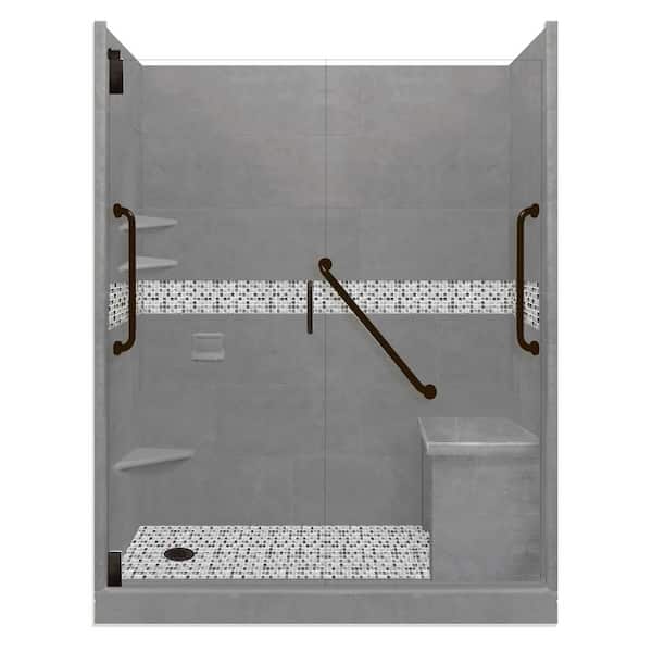 American Bath Factory Del Mar Freedom Grand Hinged 32 in. x 60 in. x 80 in. Left Drain Alcove Shower Kit in Wet Cement and Black Pipe Hardware