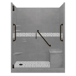 Del Mar Freedom Grand Hinged 42 in. x 60 in. x 80 in. Left Drain Alcove Shower Kit in Wet Cement and Black Pipe Hardware