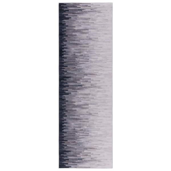 Faux Hide Ivory/Gray 3 ft. x 8 ft. Machine Washable Plaid Gradient Runner Rug