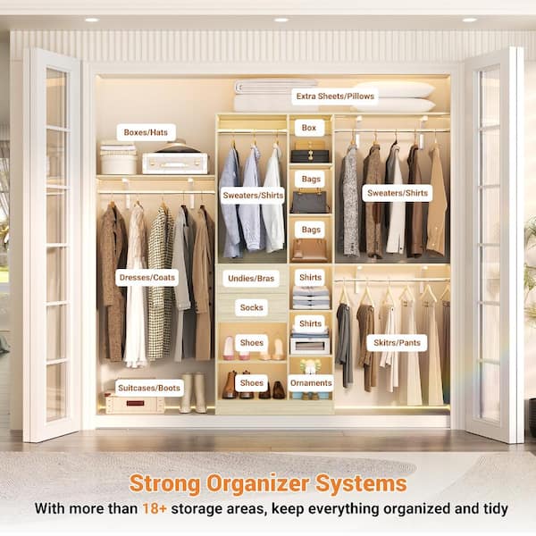 Aheaplus 8FT Closet System with 18 Storage Place Adjustable Closet