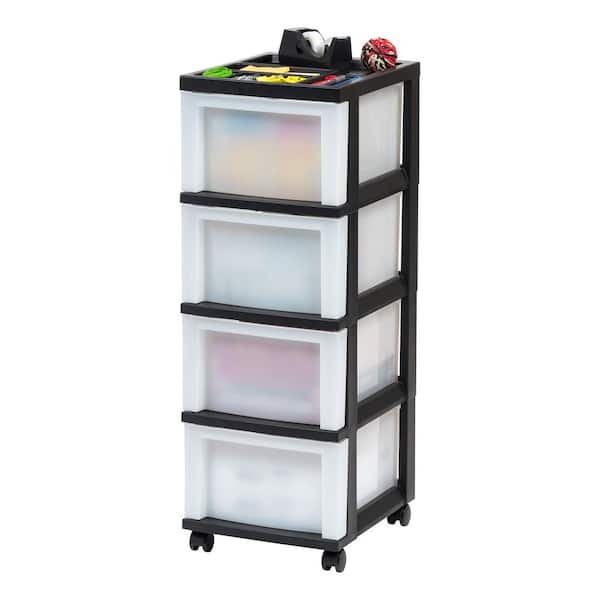 4 Drawer Medium Storage Cart with Organizer Top, Black and Pearl (14.25 in. L x 12.05 in. W x 33.56 in. H)
