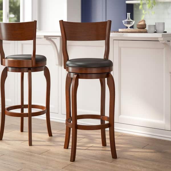 Carnegy Avenue 30 in. Antique Oak/Black Full Wood Bar Stool with  Leather/Faux Leather Seat CGA-ES-504435-AN-HD