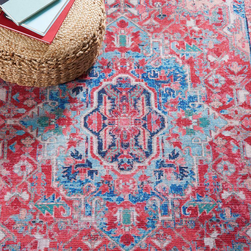 Navy and Red Medallion Washable Viscose Chenille Area Rug