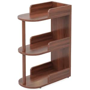 Calvin Narrow 19.49 in W Brown Wood Sofa Side End Table with 3 Storage Shelves Living Room Bedside Table nightstand