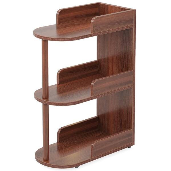TRIBESIGNS WAY TO ORIGIN Calvin Narrow 19.49 in W Brown Wood Sofa Side End Table with 3 Storage Shelves Living Room Bedside Table nightstand