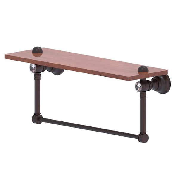 Allied Brass Carolina Crystal 16 in. W 7 in. H x 5.54 in. D Brass Rectangular Wood shelf with Integrated Towel Bar in Venetian Bronze