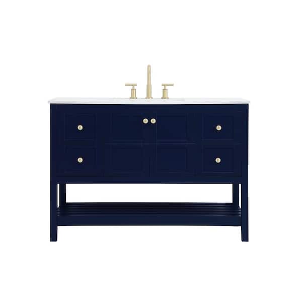 Unbranded Timeless Home 48 in. W x 22 in. D x 34 in. H Single Bathroom Vanity in Blue with White Engineered Stone with White Basin
