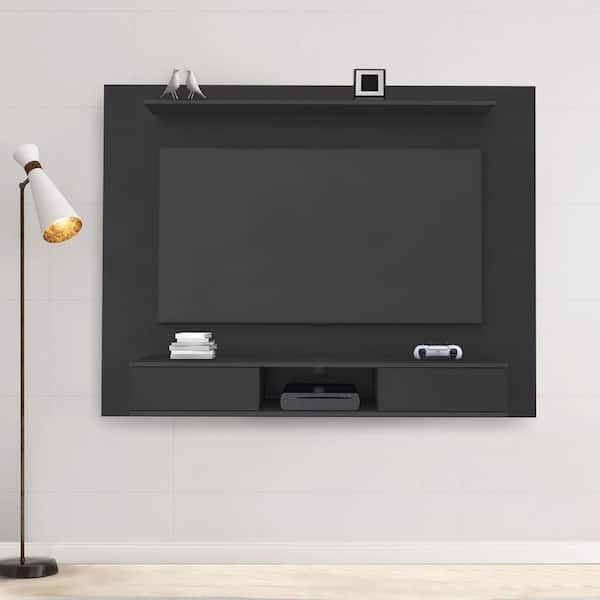 Black 70 in. Multi Storage Wall Media Center with Floating Shelves and Hidden Compartments for TVs up to 70 in.