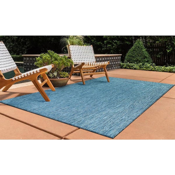 Aqua 9 ft. x 12 ft. Aloha Washable Indoor Outdoor Area Rug