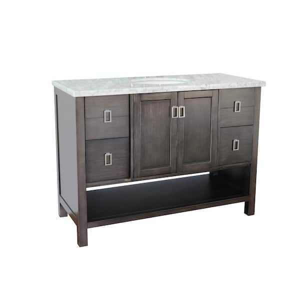 Bellaterra Home Monterey 49 in. W x 22 in. D Bath Vanity in Brown with Marble Vanity Top in White with White Oval Basin