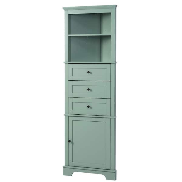 Unbranded 23 in. W x 13.4 in. D x 68.9 in. H Green Linen Cabinet with 3-Drawers and Adjustable Shelves