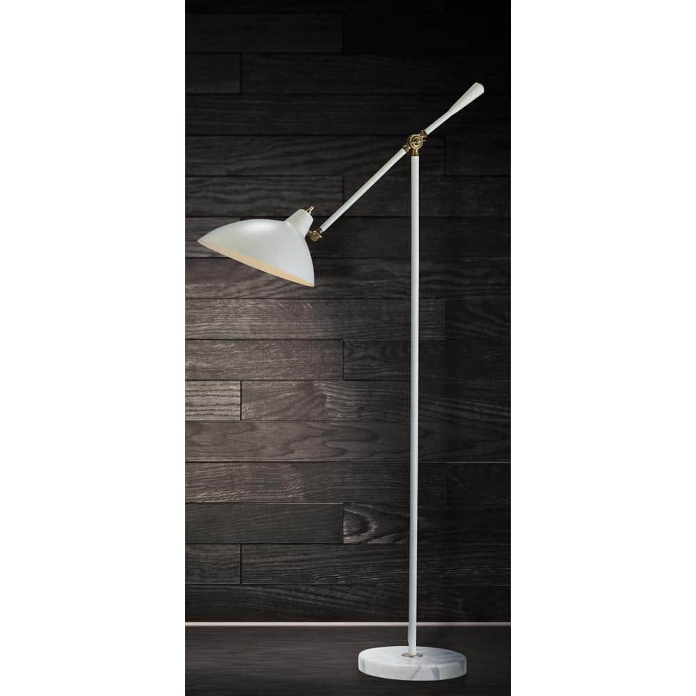Peggy Mid-Century White and Antique Brass Adjustable Floor Lamp