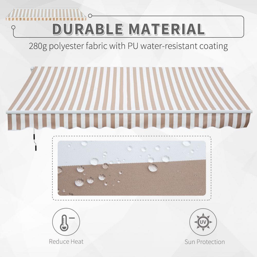 Beige 12' x 8' Retractable Aluminum Patio Awning with Manual Crank