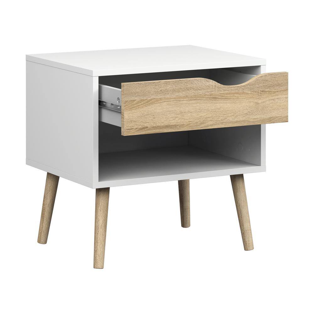 Diana Scandinavian White & Oak Nightstand with Open Shelf