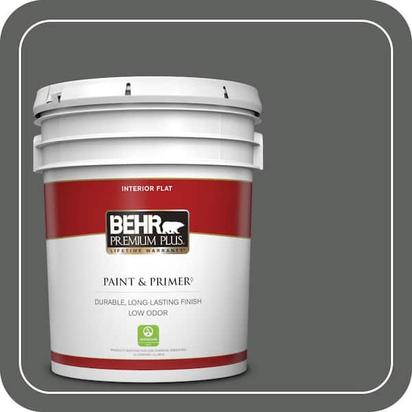BEHR PREMIUM PLUS 5 gal. #N460-6 Hematite Flat Low Odor Interior Paint & Primer