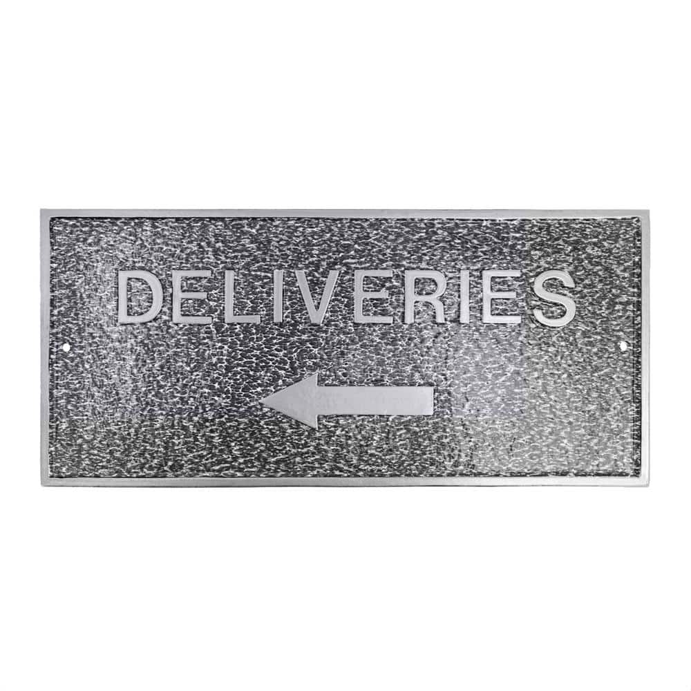 "10"" x 21"" Deliveries with Left Arrow Large Rectangle Wall Statement Plaque - Swedish Iron" product image for price tracking