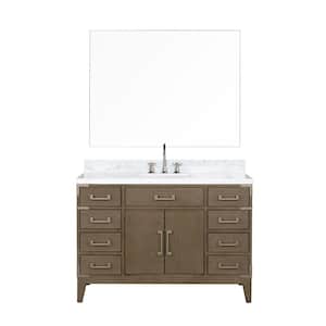 Fossa 48 in W x 22 in D Grey Oak Single Bath Vanity, Carrara Marble Top, Faucet Set, and 46 in Mirror