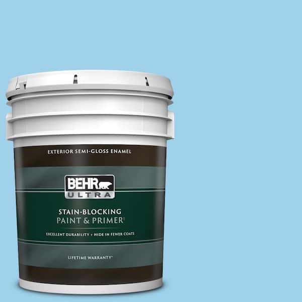 BEHR ULTRA 5 gal. #P500-3 Spa Blue Semi-Gloss Enamel Exterior Paint & Primer