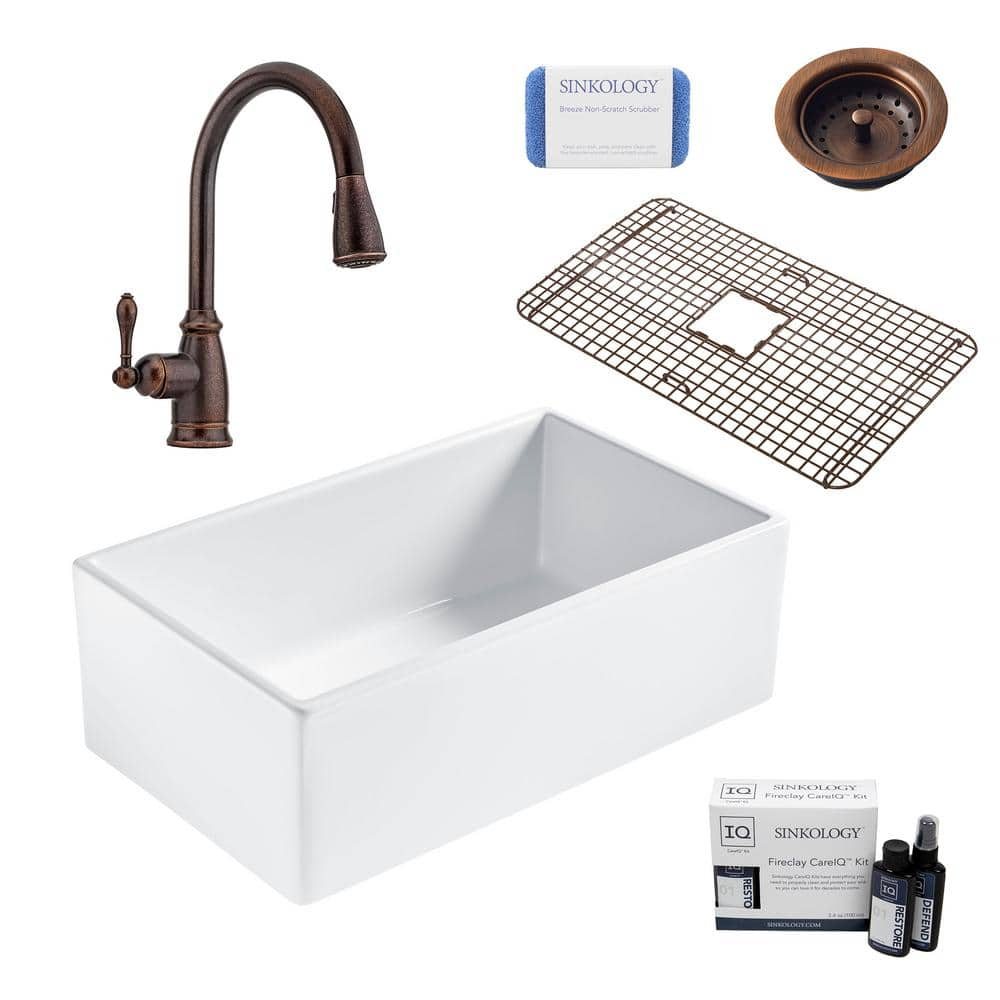 Sinkology Bradstreet Ii All In One Farmhouse Fireclay 30 In Single Bowl Kitchen Sink With Rustic Bronze Faucet And Drain Sk499 30 F529b The Home Depot