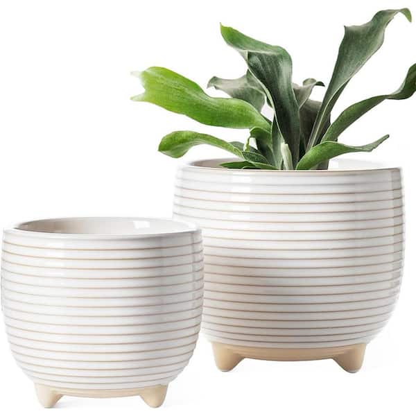 ITOPFOX Art Deco 6.49 in. L x 6.49 in. W x 5.9 in. H Reactive Glaze White Ceramic Round Indoor Planter (2-Pack)