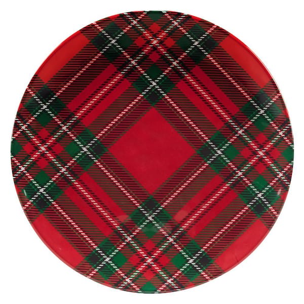 Certified International Christmas Plaid 18 in. Assorted Colors Melamine Round Platter (Set of 2)
