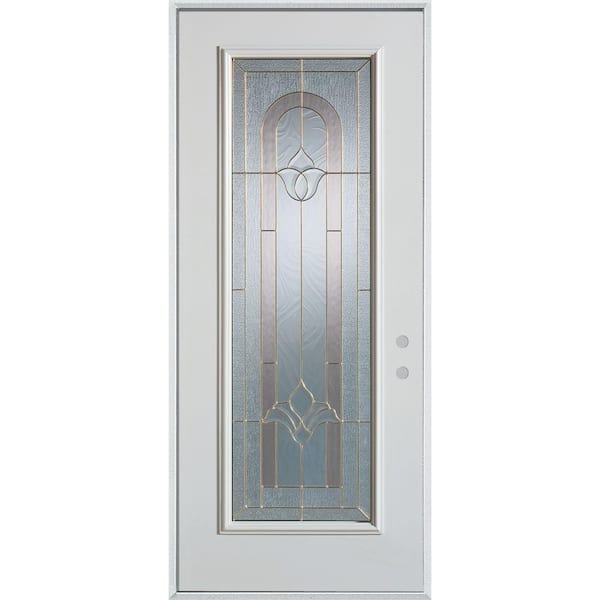 Stanley Doors 32 in. x 80 in. Traditional Brass Full Lite Painted White Left-Hand Inswing Steel Prehung Front Door